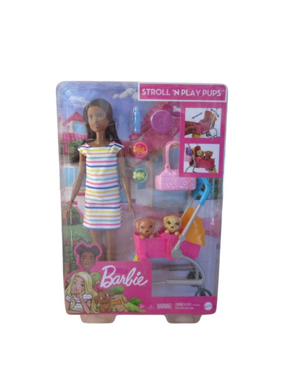 Barbie Stroll N Play Pups Playset African American Doll 2 Pups - Pet Stroller